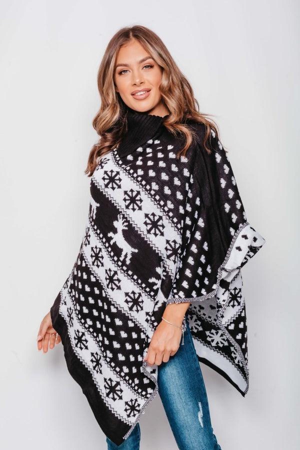 Black  Arrival Christmas Reindeer Poncho