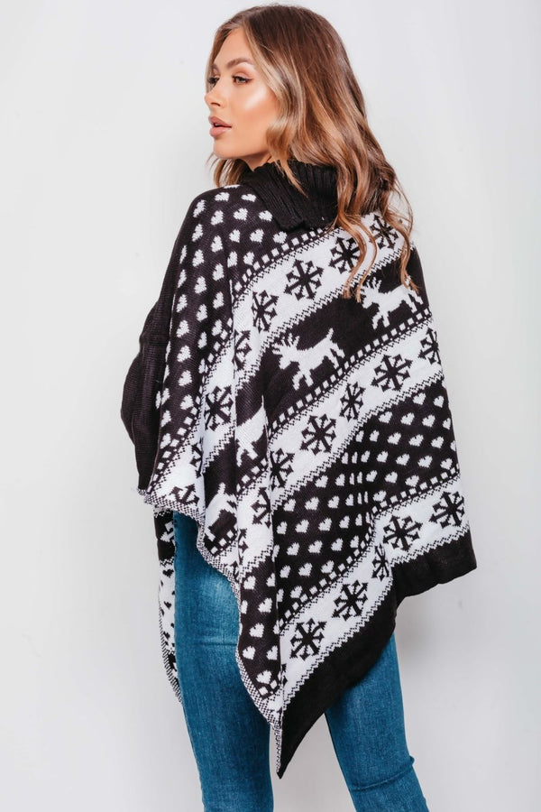 Black  Arrival Christmas Reindeer Poncho
