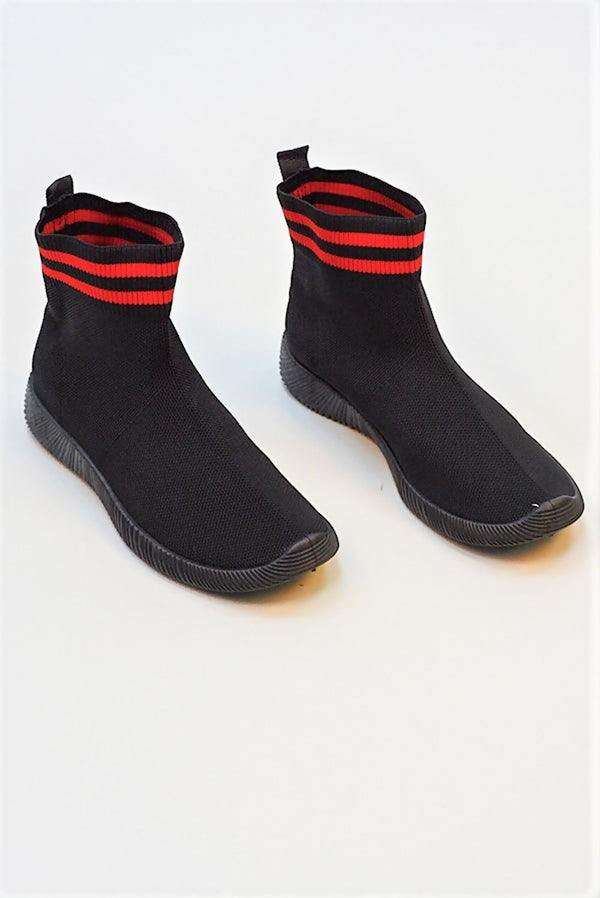Black And Red Stripe Sock Trainer