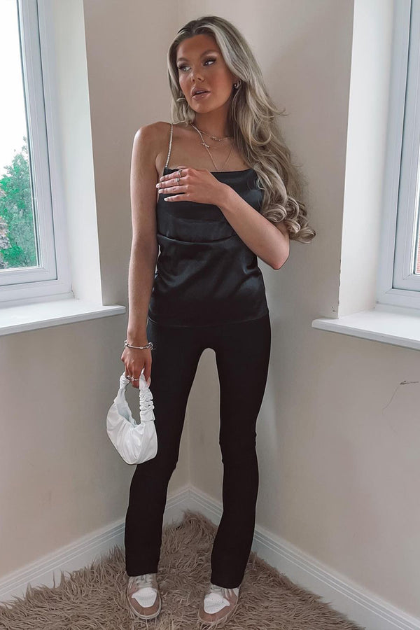 Black Cowl Neck Diamante Strap Top