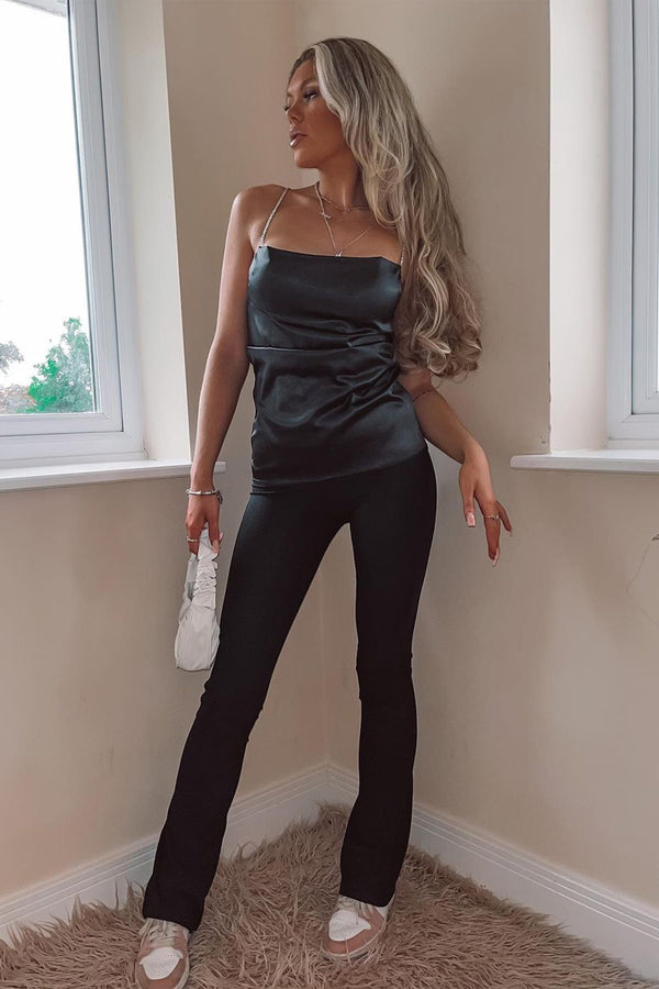 Black Cowl Neck Diamante Strap Top