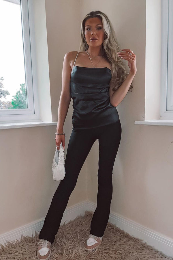Black Cowl Neck Diamante Strap Top
