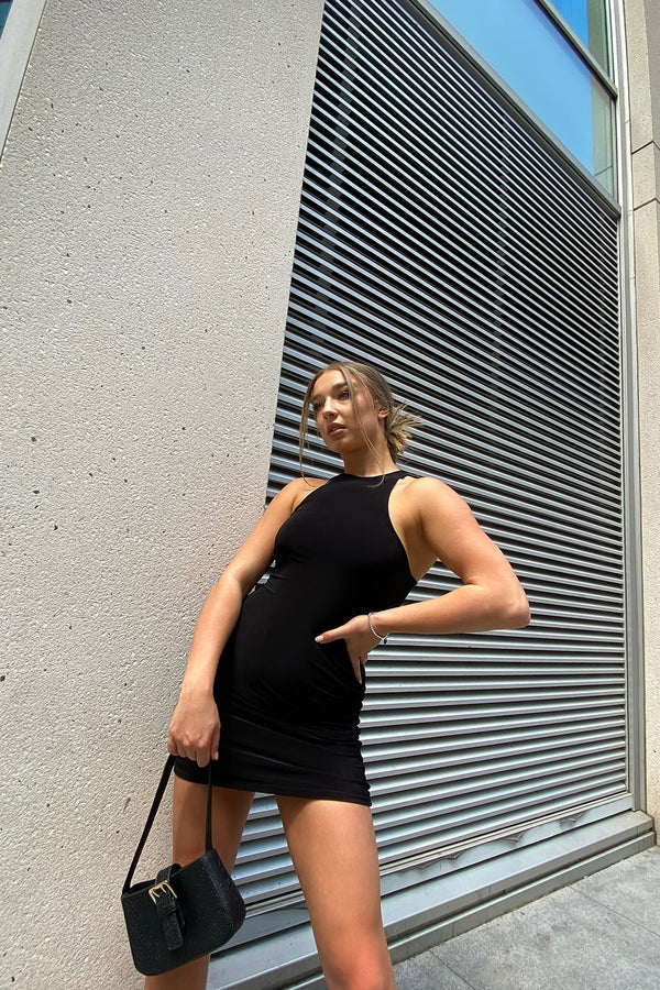 Black Double Slinky Racer Neck Mini Dress
