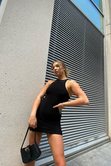 Black Double Slinky Racer Neck Mini Dress