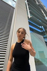 Black Double Slinky Racer Neck Mini Dress