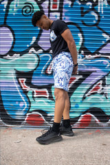 Men Black Floral Print Muscle Fit Shorts Set