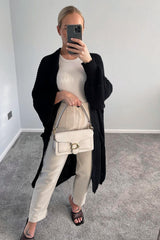 Black Longline Balloon Sleeve Knitted Cardigan