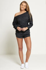Black Marl Knit Jumper And Short Set-Copy