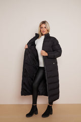 Black Women Water Resistant Funnel Collar Puffer Coat