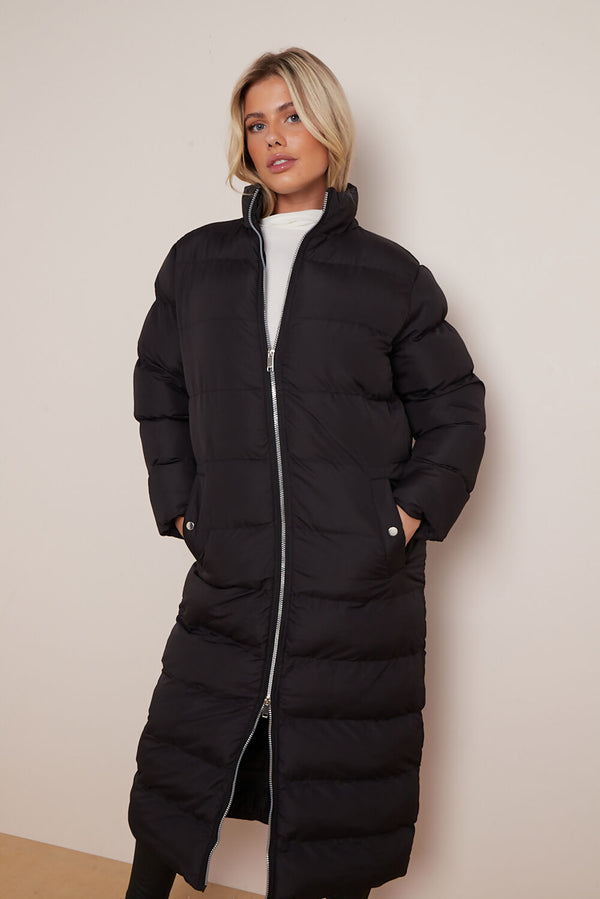 Black Women Water Resistant Funnel Collar Puffer Coat