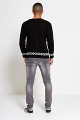 Mens Black Merry Christmas Slogan Knitted Jumper
