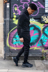 Mens Black Multi Zip Muscle Fit Hooded Tracksuit