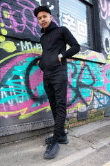 Mens Black Multi Zip Muscle Fit Hooded Tracksuit