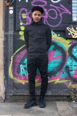 Mens Black Multi Zip Muscle Fit Hooded Tracksuit