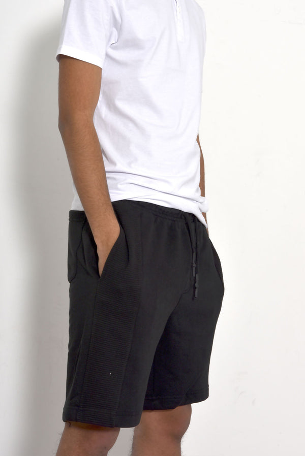 Mens Black Ribbed Sweat Shorts