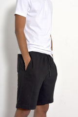 Mens Black Ribbed Sweat Shorts