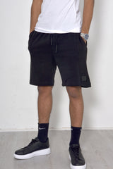 Mens Black Ribbed Sweat Shorts