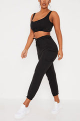 Black Scoop Neck Crop Top and Cargo Jogger Set