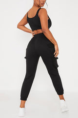 Black Scoop Neck Crop Top and Cargo Jogger Set
