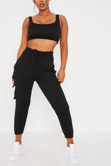 Black Scoop Neck Crop Top and Cargo Jogger Set