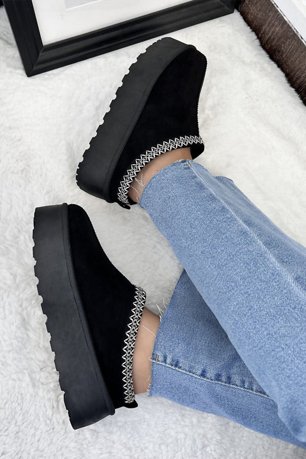 Black Slip on Platform Slippers