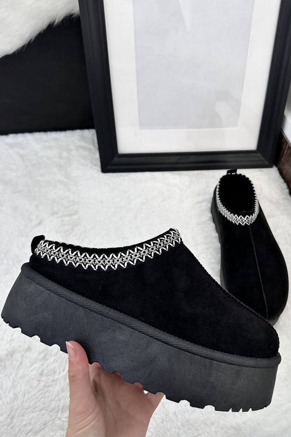 Black Slip on Platform Slippers