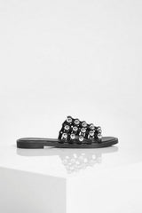 Black Studded Caged Slip-ons