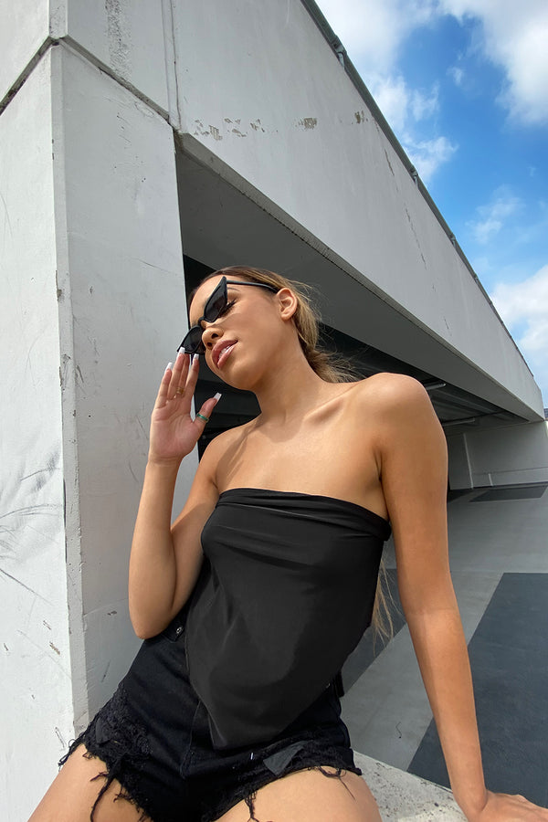 Black Tie Back Scarf Top 