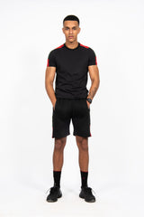 Mens Black With Red And Green Side Stripe Short Set