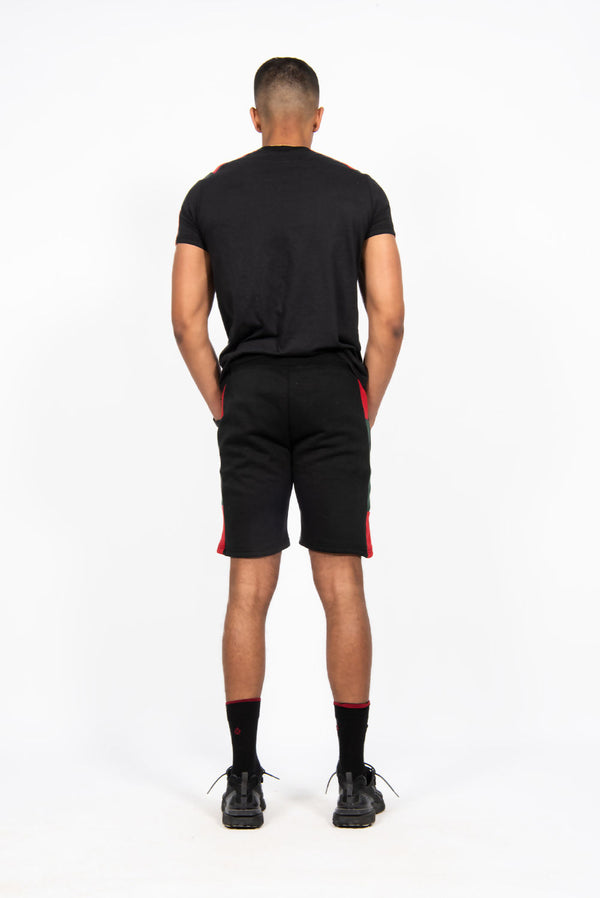 Mens Black With Red And Green Side Stripe Short Set