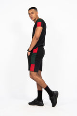 Mens Black With Red And Green Side Stripe Short Set