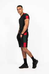 Mens Black With Red And Green Side Stripe Short Set