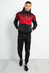 Mens Black with Red Faded Funnel Hood Tracksuit