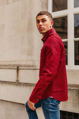 Mens Red Long Sleeve Gingham Shirt