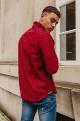 Mens Red Long Sleeve Gingham Shirt