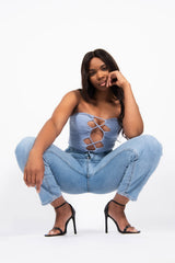 Blue Front Knot Crop Bandeau Top