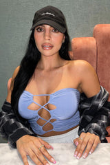 Blue Front Knot Crop Bandeau Top