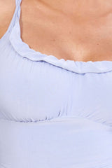 Blue Ruched Criss Cross Back Crop Top