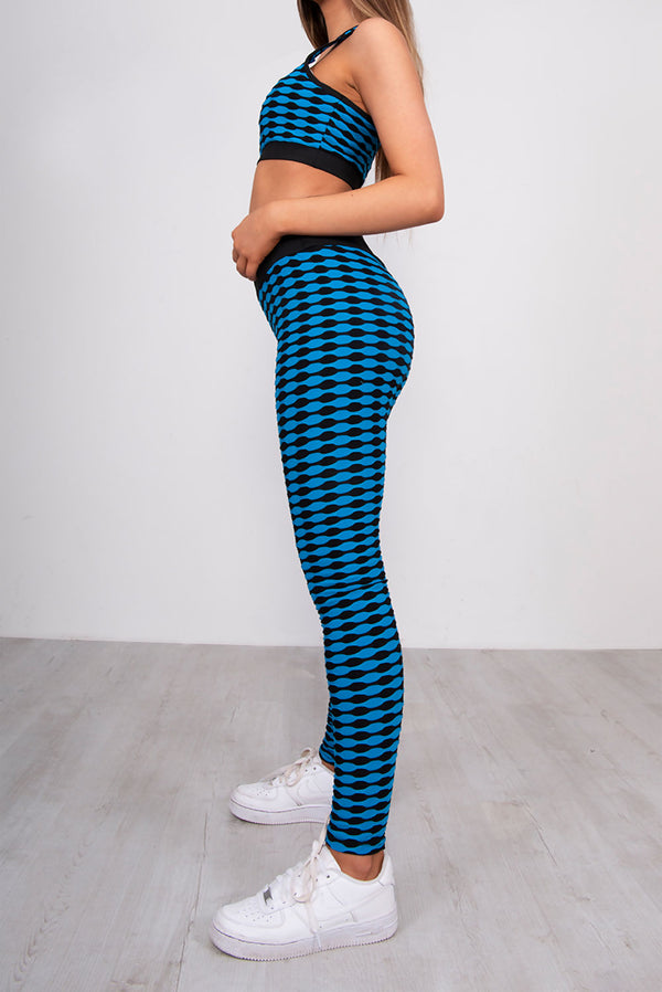 Blue Textured Crop Top And Scrunch Butt Leggings Gym Set