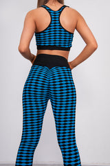 Blue Textured Crop Top And Scrunch Butt Leggings Gym Set