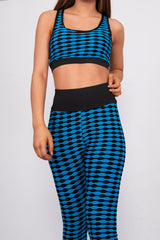Blue Textured Crop Top And Scrunch Butt Leggings Gym Set