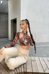 Brown Marble Print Halter Neck Top