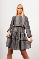 Brown Snake Print Smock Dress