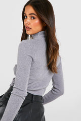 Grey Ribbed Turtleneck Jumper