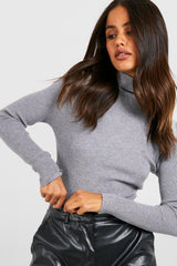 Grey Ribbed Turtleneck Jumper