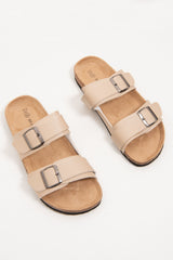 Mens Beige Buckle Strap Slip On Sandals