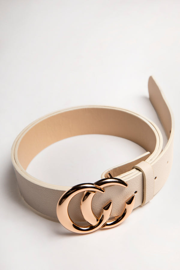 Beige CC Gold Buckle PU Belt