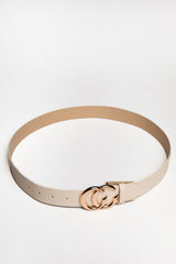 Beige CC Gold Buckle PU Belt