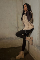 Beige Drawstring Detail Puffer Gilet