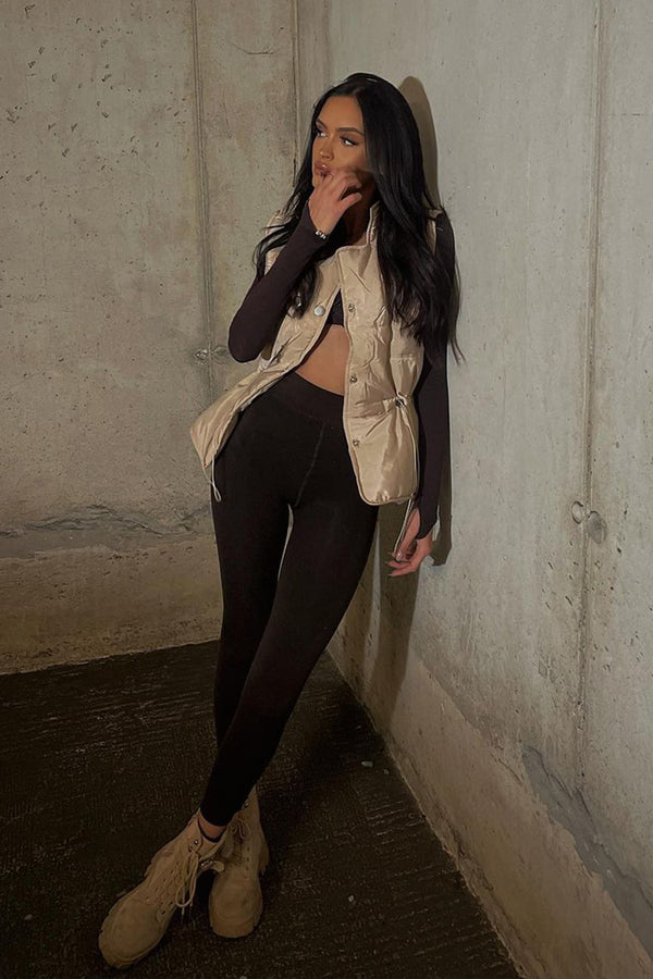 Beige Drawstring Detail Puffer Gilet